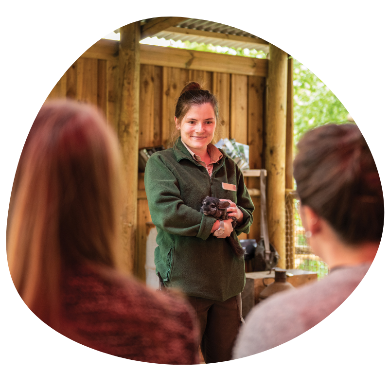Animal keeper speaking to a class of children about animals